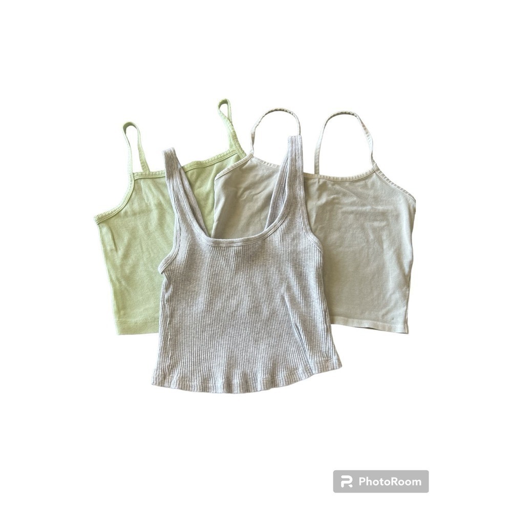 Bundle 3 Tank Tops Old Navy Colsie Forever 21 Large Grey Green Tan Ribbed Crop
